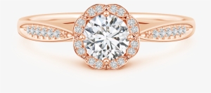 Round Lab Grown Diamond Scalloped Halo Ring With Leaf-accents - Round Lab Grown Diamond Scalloped Halo Ring