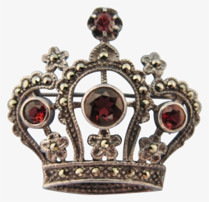 Garnet Marcasite Sterling Silver Crown Brooch Or Pendant - Brooch