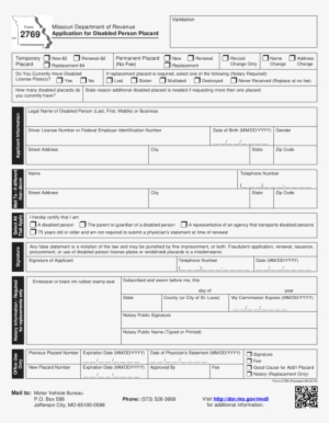 Application For Disabled Person Placard - Missouri