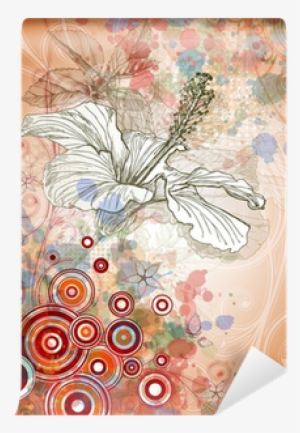 Hibiscus Flower & Watercolor Background, Stylized Orchid - Motif