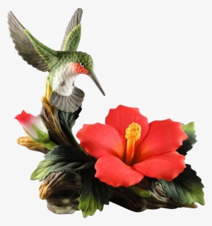 Vintage Andrea By Sadek Hummingbird Porcelain Figurine - Hibiscus Flower With Hummingbird