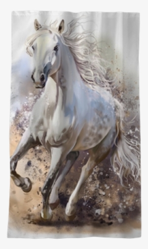 White Horse Runs Watercolor Painting Blackout Window - White Horse Running Painting