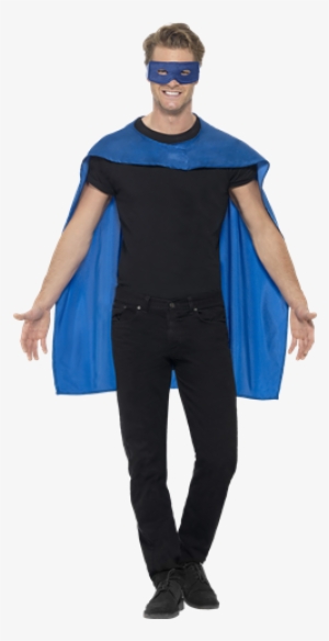 Adult Unisex Blue Cape And Mask - Smiffy's Blue Superhero Eyemask And Cape
