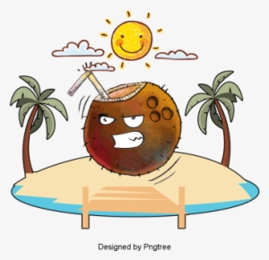 Cartoon Hand Painted Coconut Design, Cartoon, Hand - Portable Network Graphics
