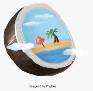 Cartoon Hand Painted Coconut Design, Cartoon, Hand - Design