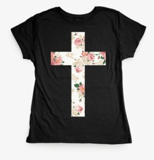 Floral Cross Womens T-shirt - Emo Clothing