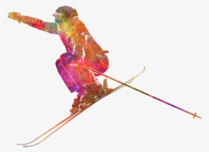 Bleed Area May Not Be Visible - Woman Skier Skiing Jumping 03 In Watercolor