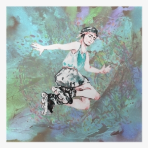 Boy In Roller Skates And Helmet Jumping, Hand Painted - Quad Skates
