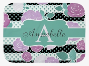 Modern Watercolor Monogram Baby Blanket - Pink Black Flower Horizontal Stripe Shower Curtain