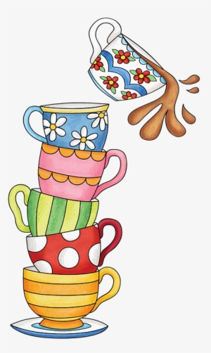 Cups, Tea, Watercolor, Spill, Cute, Stack, Colorful - Stacked Tea Cups Clipart
