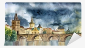 Watercolor Hand Painting Praha And Karlov Most - 프라하 수채화