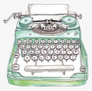 Green Typewriter Office Watercolor Typing Freetoedit - Typewriter Drawing