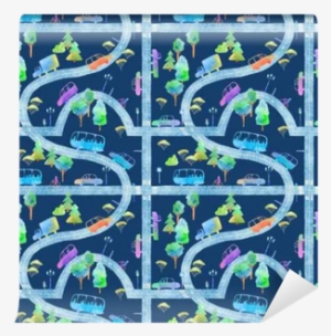 Seamless Pattern With Road, Car And Tree - Postcard