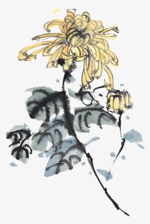 Glamour Light Yellow Hand-painted Chrysanthemum Decorative - Ink Wash Painting