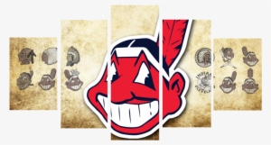 Hd Printed Cleveland Indians Logo 5 Pieces Canvas - Cleveland Indians 8 Inch Logo Magnets (f)