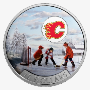 Pure Silver Coloured Coin Passion To Play - 2009 Nhl Puck & 50 Cent Coin Set - Calgary Flames