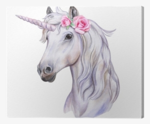 Unicorn With A Wreath Of Flowers - Water Color Unicorn Png