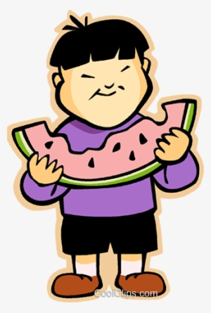 Boy Eating Watermelon Royalty Free Vector Clip Art - Eating Watermelon Png
