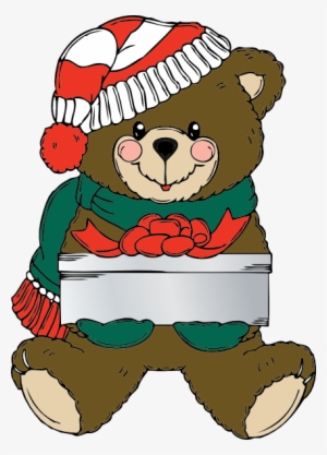 Christmas Teddy Bear With Present Clip Art - Mackó Karácsony Png