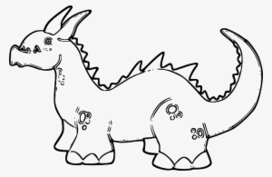 Dragon, Outline, Art, Dangerous, Horns, Teeth, Spikes - Dinosaur Birthday Card Coloring