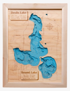 Devils Lake 3d Map 26" X 20" - Devils Lake Michigan Depth Map