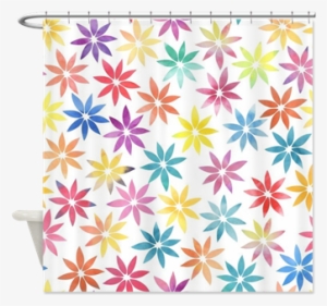 Red, Purple, Aqua, Yellow Watercolor Star Flowers Shower