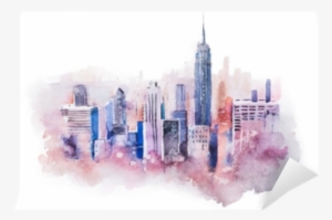 Watercolor Drawing Cityscape Big City Downtown, Aquarelle - Ciudad En Acuarela