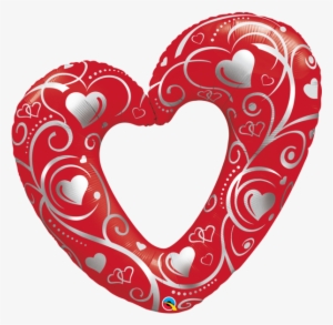 Hearts & Filigree Red Balloon - 42" Hearts And Filigree Red Balloon - Mylar Balloons