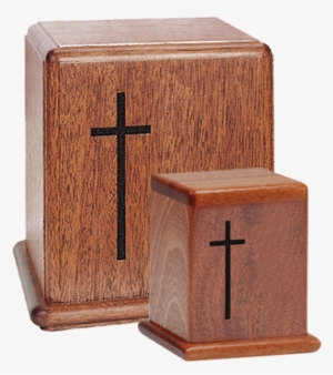 Mahogany Wooden Urn With Cross - Urn