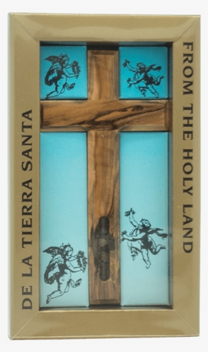 Olive Wood Cross With Soil From Bethlehem And Water - Olive