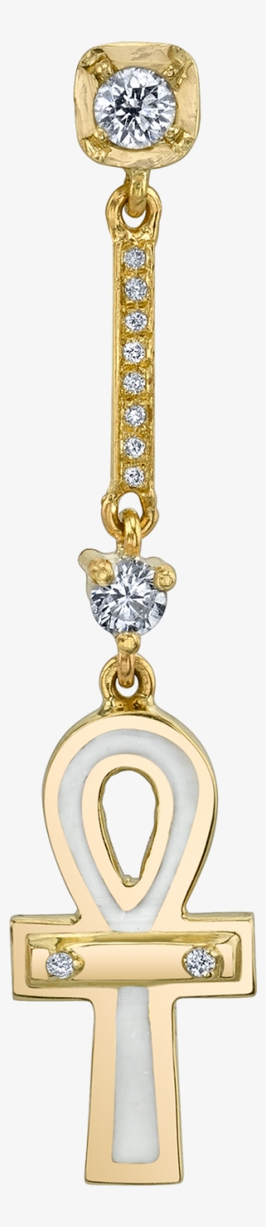 Diamond And White Enamel Ankh Drop Earring