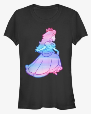 T-shirt - Princess Peach - Rainbow Fade - Black - Front - Black Princess Peach Shirt