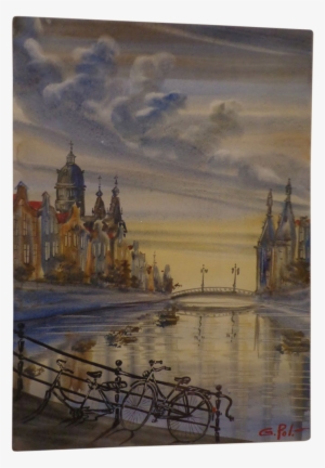 Fabulous Vintage Amsterdam Watercolor Original Signed - Amsterdam