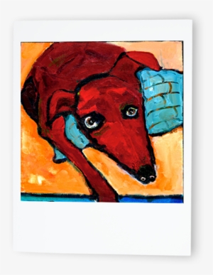 Red Dog With Blue Blanket