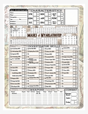 Call Of Cthulhu 7th Edition Masks Of Nyarlathotep Sheet - Call Of Cthulhu 7th Edition Character Sheet