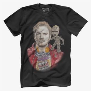 Inked Star Lord And Baby Groot - Border Wall T Shirt