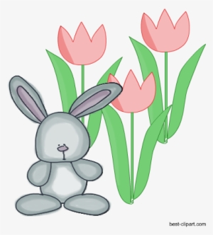 Easter Bunny And Tulips, Free Png Clipart - Cartoon