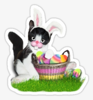 Cute Kitty Stickers With Bunny Ears Holding - Cute Easter Kitty Card