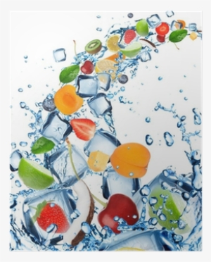 Fresh Fruit In Water Splash With Ice Cubes Poster • - Flavorful Frozen Fruit: Beat The Summer Heat