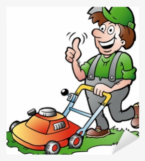 Vector Illustration Of An Happy Gardener With His Lawnmower - Tuinman