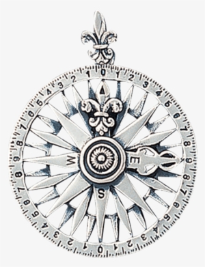White Bronze Compass Rose Pendant - Bling Jewelry Round Compass 925 Silver Pendant