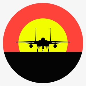 Fighter Jet Horizon Sunset Silhouette - Circle