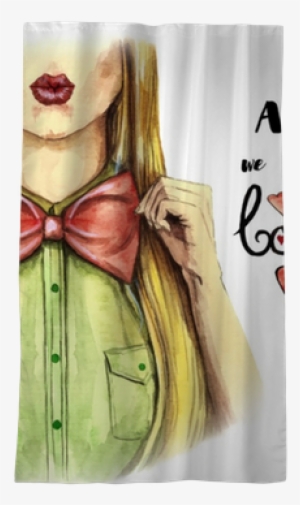 Watercolor Picture On A Valentine's Day, Girl Kisses, - Fashion Illustration