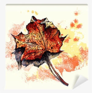 Red Dry Maple Leaf On A Ground Watercolor Painting - Watercolor Painting