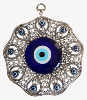 Bead Global Turkish Glass Blue Evil Eye Wall Hanging - Silver