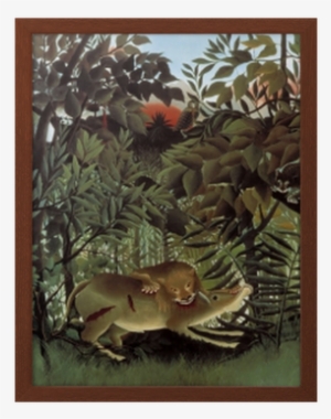 The Hungry Lion Throws Itself On The Antilope Framed - Lion Devouring Its Prey Rousseau