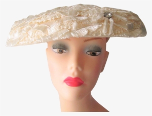 White Wedding Hat Vintage 1960s Straw Rhinestone Cartwheel - Hat