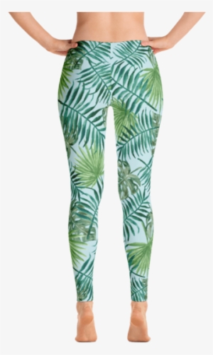 Tropical Leaf Yoga Leggings - Pink Ocean
