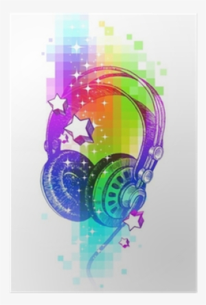 Colorful Vector Design With Hand Drawn Headphones Poster - Art Print: Vso's Hand Drawing Headphones, 30x30cm.
