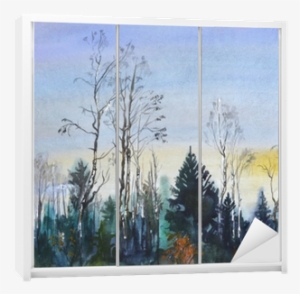 Vinilo Para Armario Paisaje Con Forest - Watercolor Painting